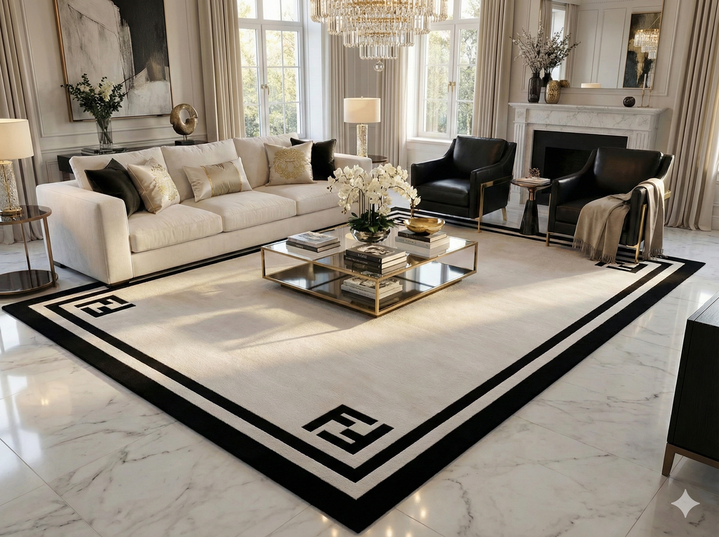 Minimal Corner Monogram Cream Rug