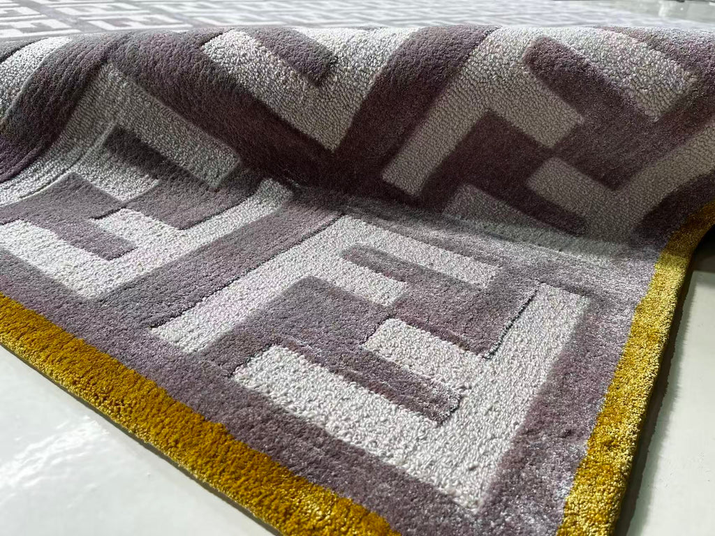 Textured rug with geometric pattern on a white surface