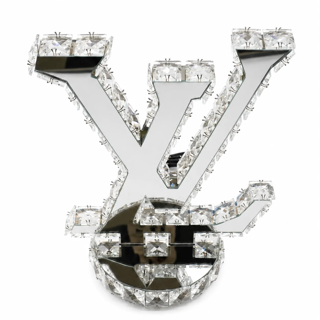 Louis Vuitton logo with diamonds on a white background