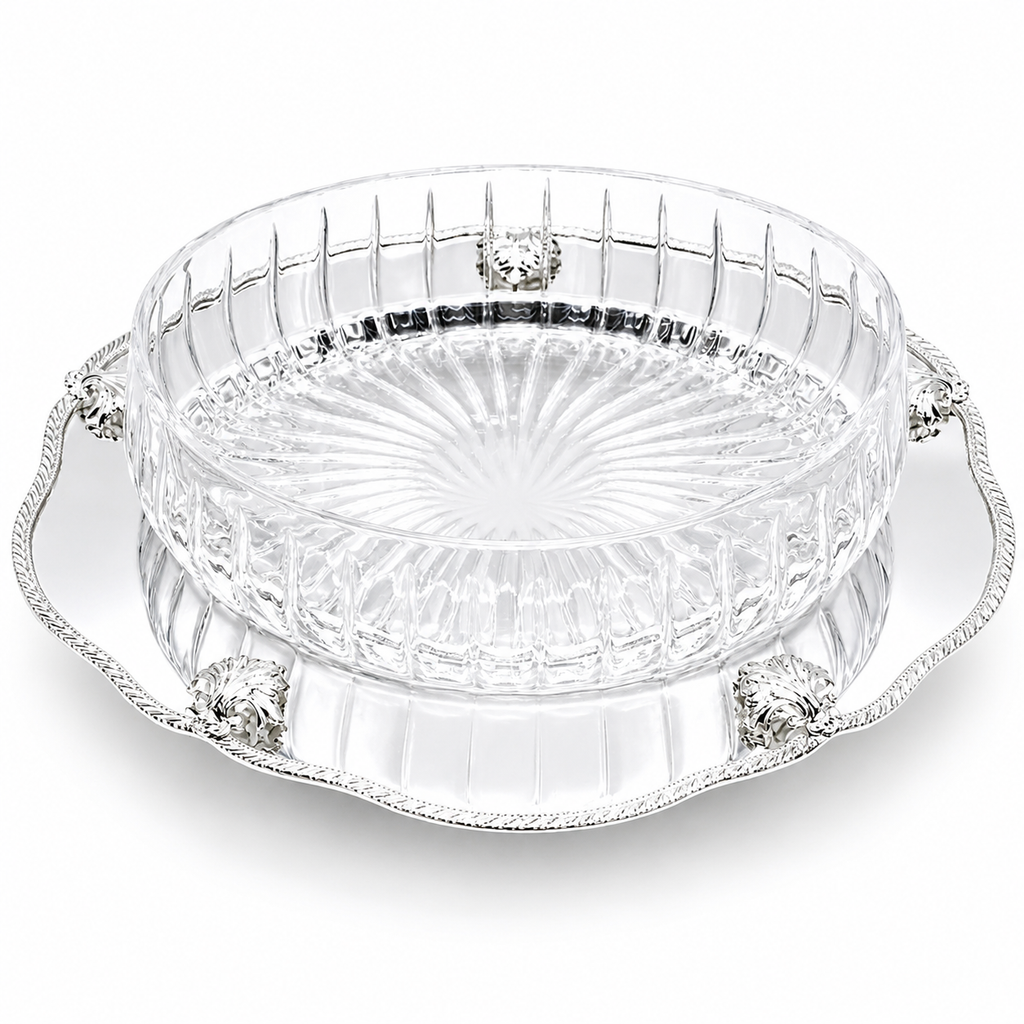 Silver Plated Round Scalloped Server with Glass Bowl