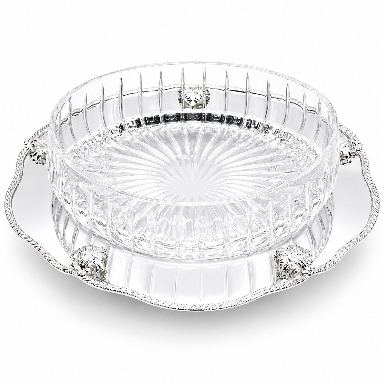 Silver Plated Round Scalloped Server with Glass Bowl