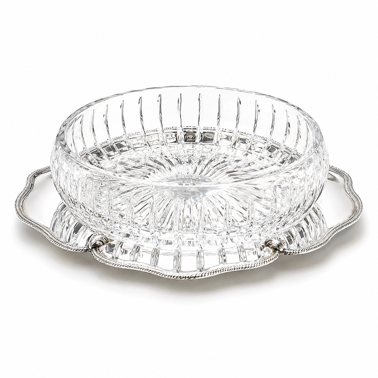 Silver Plated Round Scalloped Server with Glass Bowl