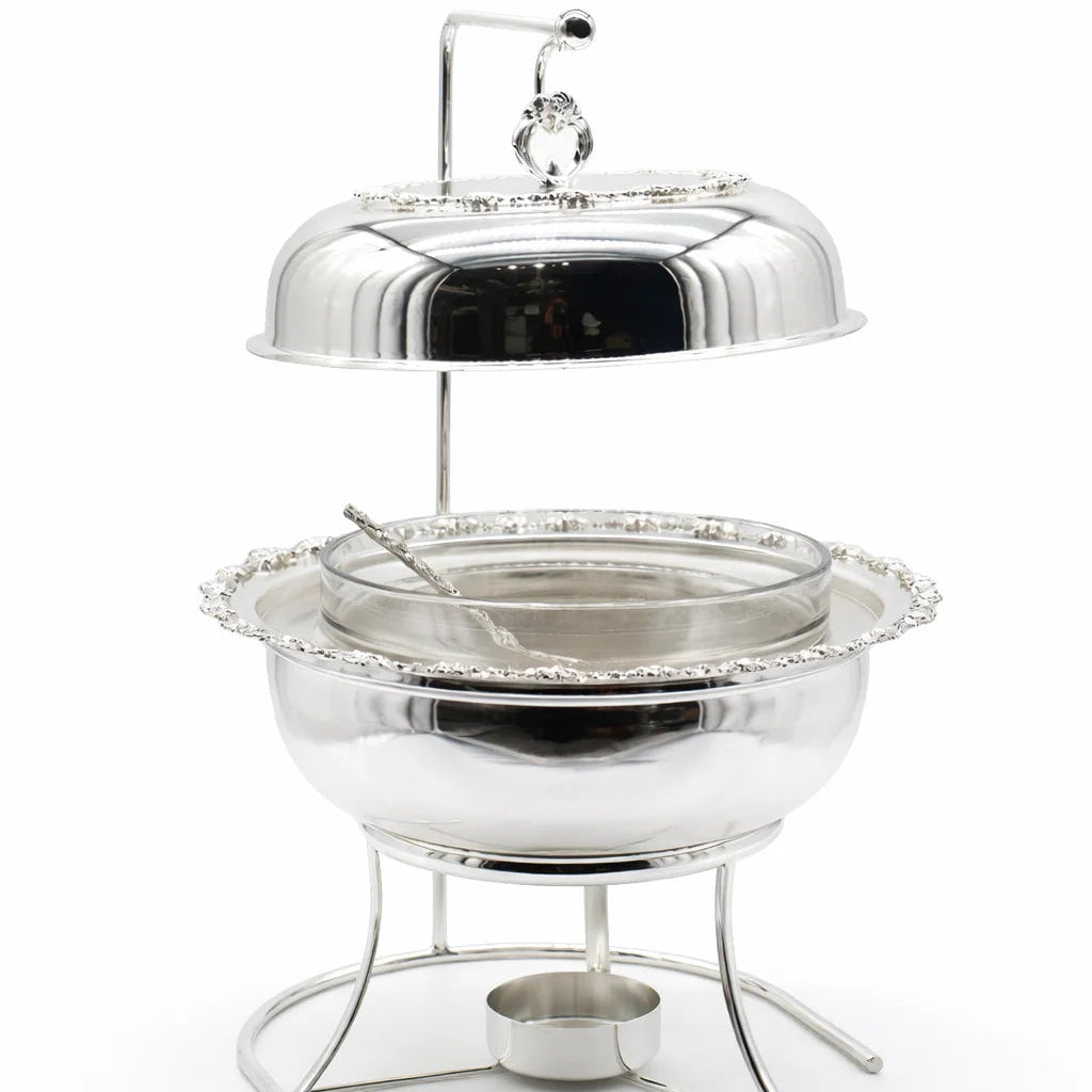 Silver Round Chafing Dish with Stand & Lid