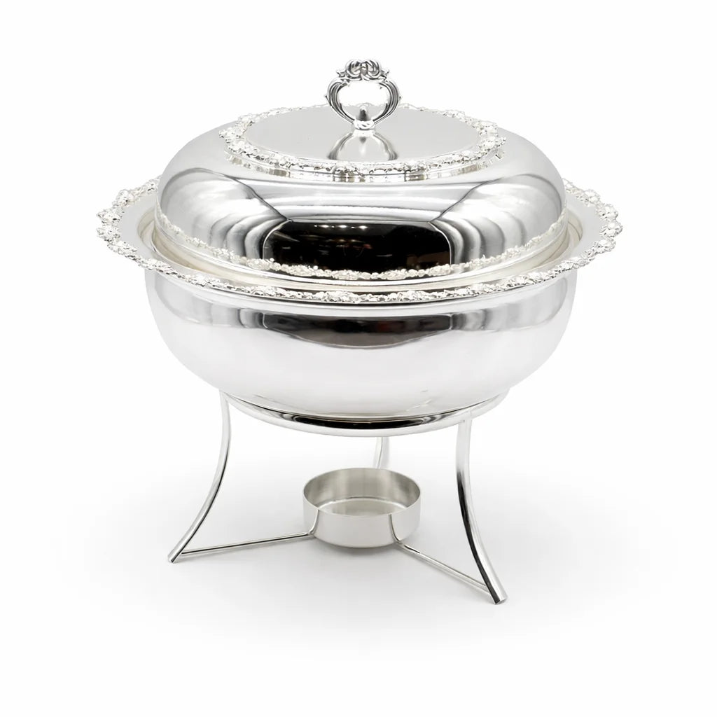 Silver Round Chafing Dish with Stand & Lid