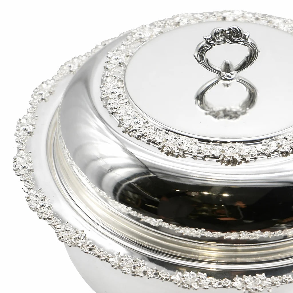 Silver Round Chafing Dish with Stand & Lid