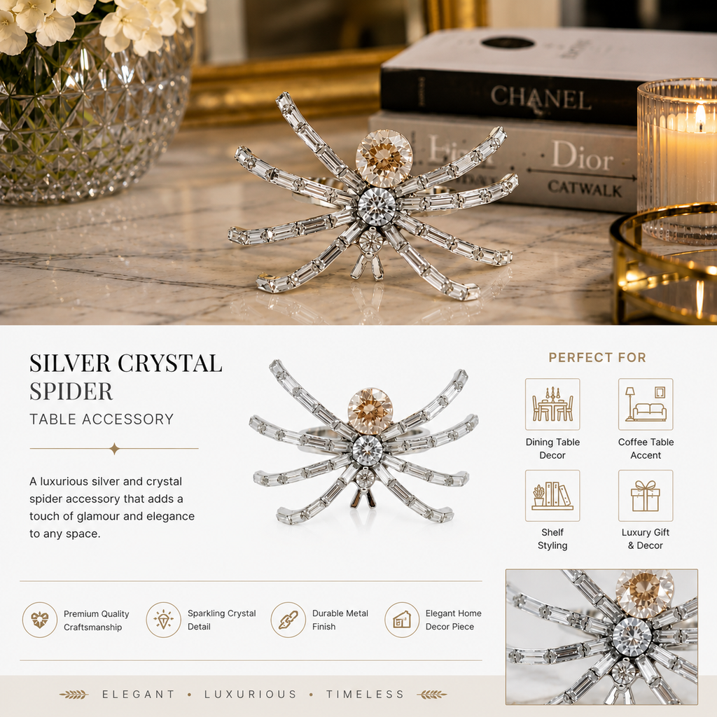 Silver Crystal Spider Table Accessory