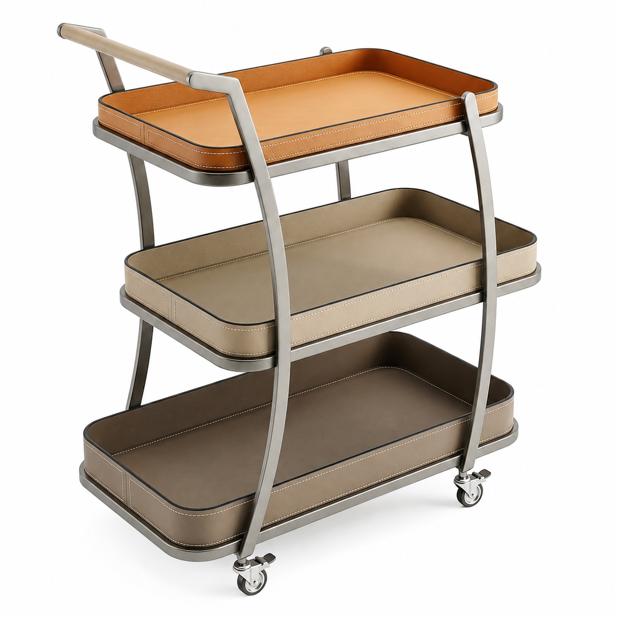 Trio Leather & Steel Serving Cart