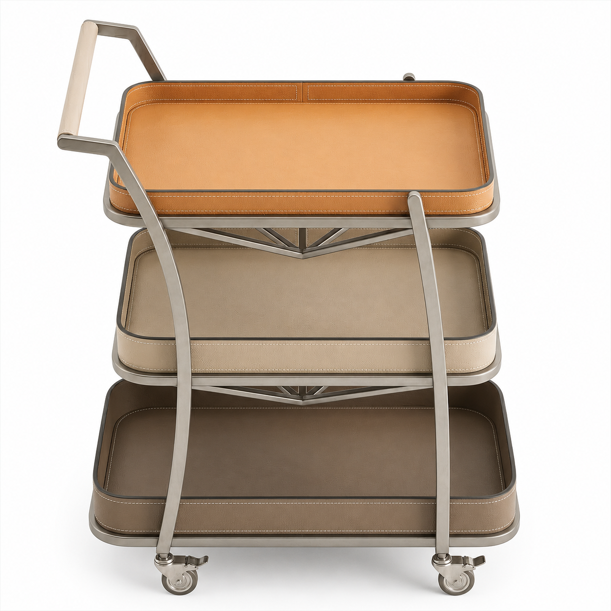 Trio Leather & Steel Serving Cart