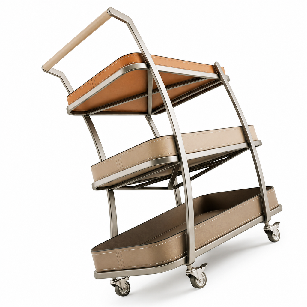 Trio Leather & Steel Serving Cart