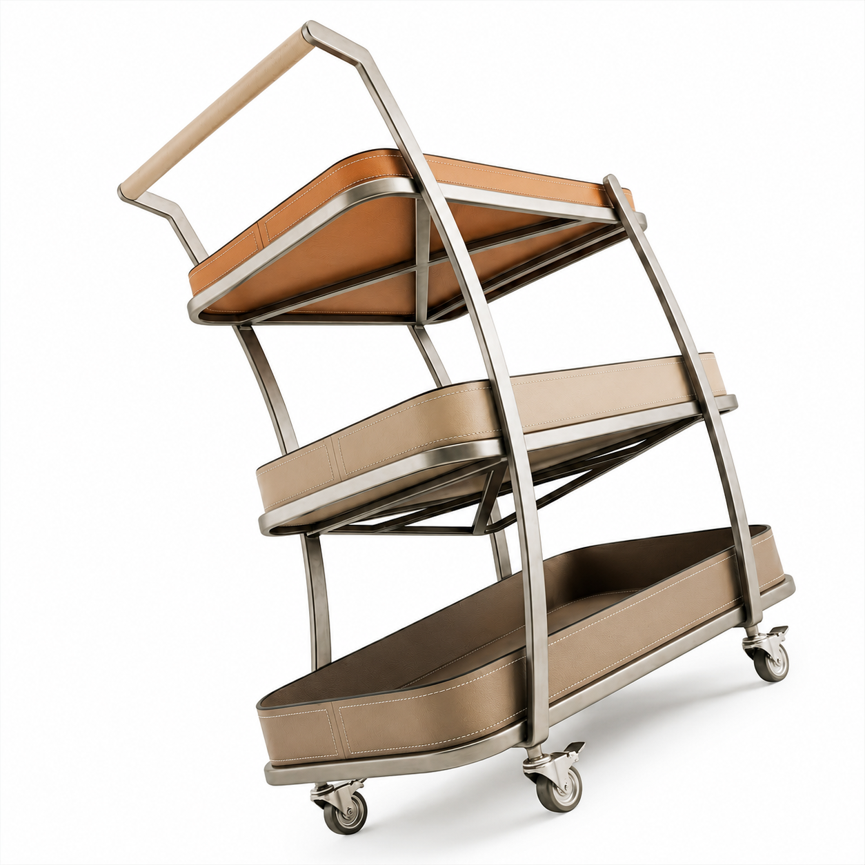 Trio Leather & Steel Serving Cart