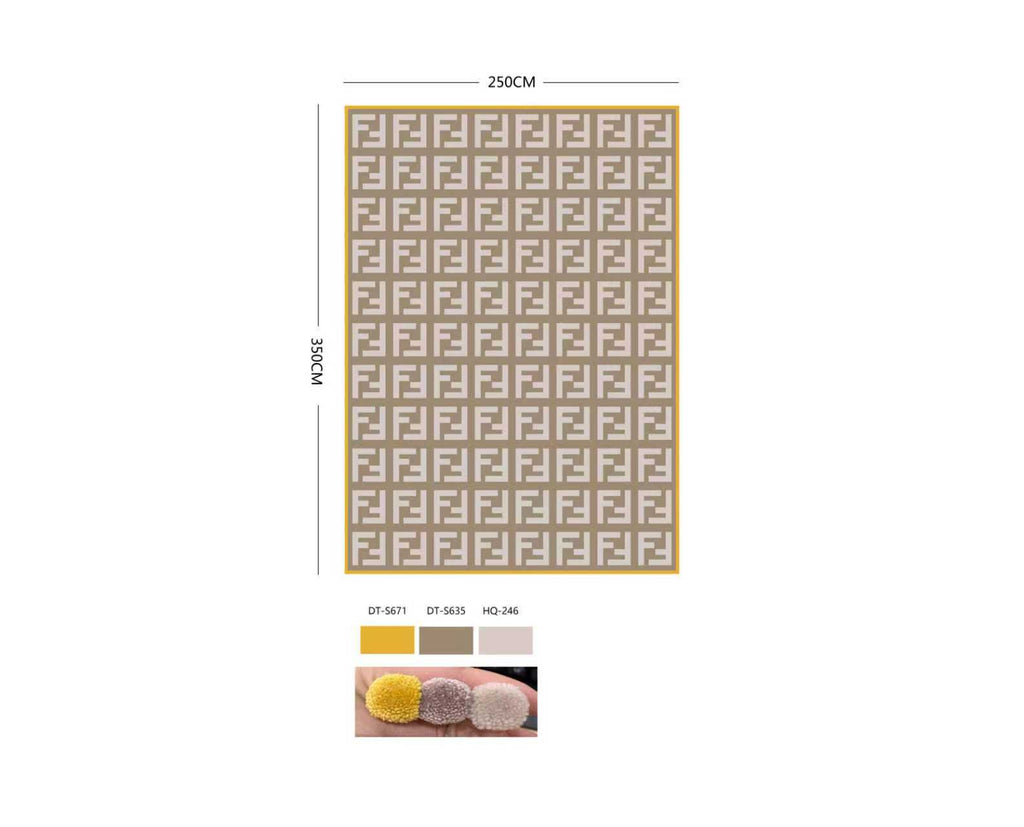 Beige Grid Pattern Rug with Mustard Border