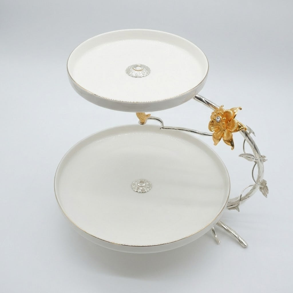 Golden Blossom 2-Tier Serving Stand