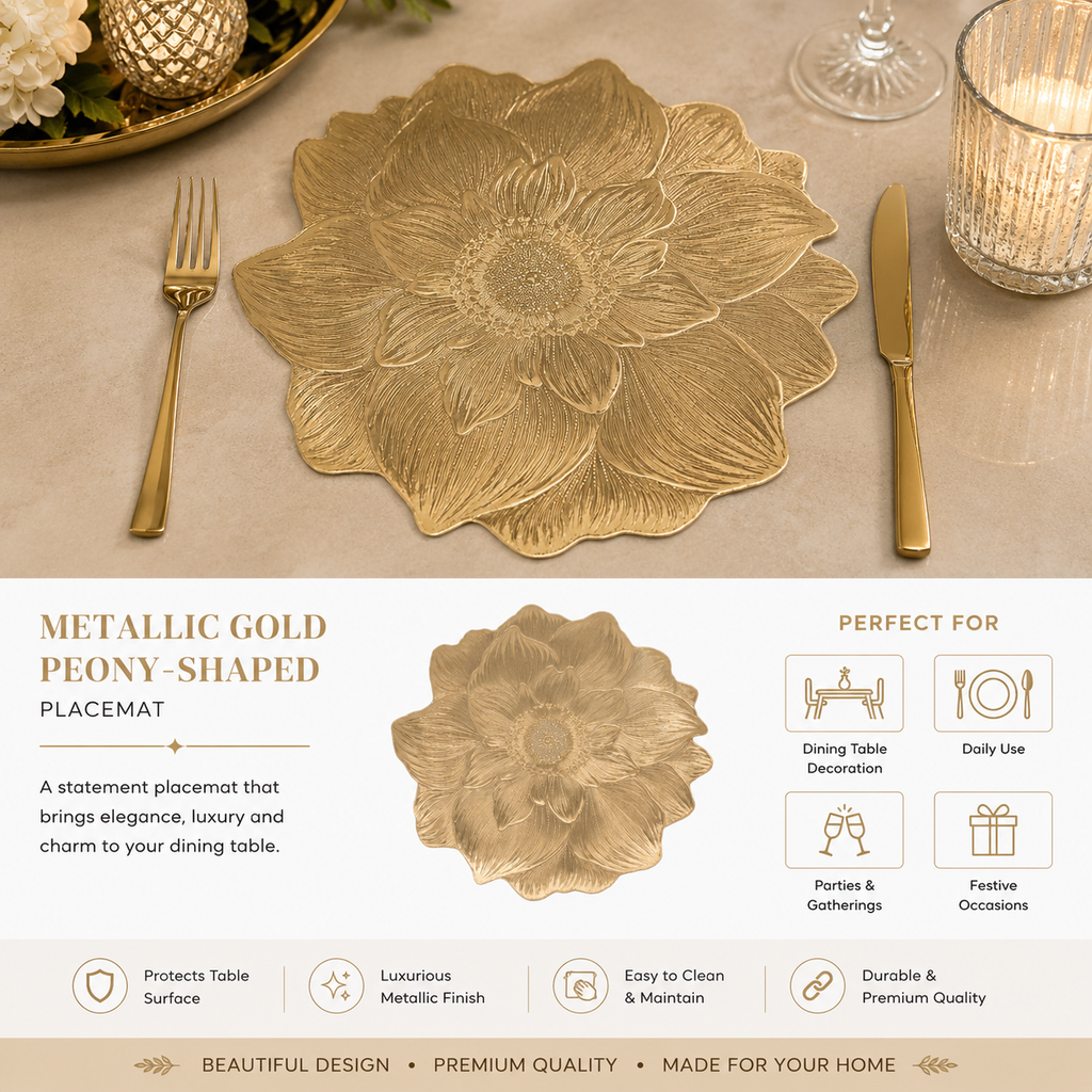Metallic Gold Peony-Shaped Placemat