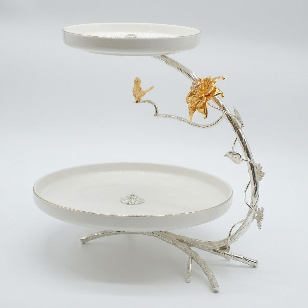 Golden Blossom 2-Tier Serving Stand