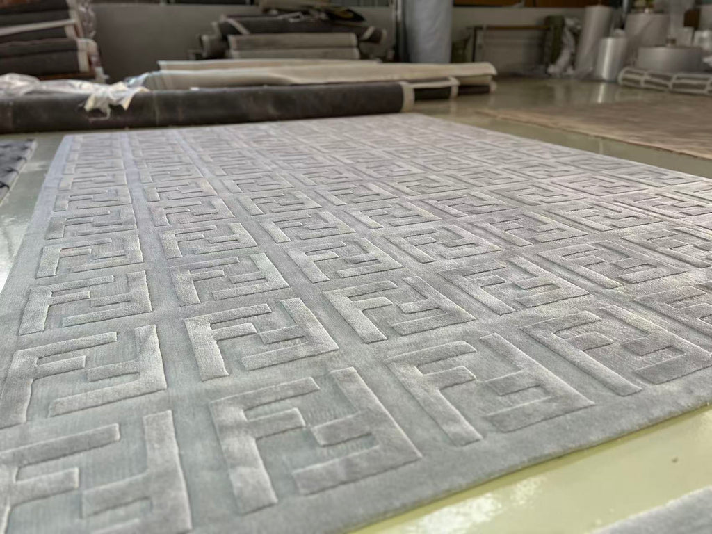 Light Grey Textured Grid Rug