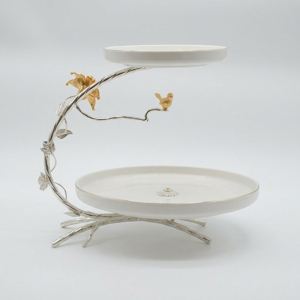 Golden Blossom 2-Tier Serving Stand