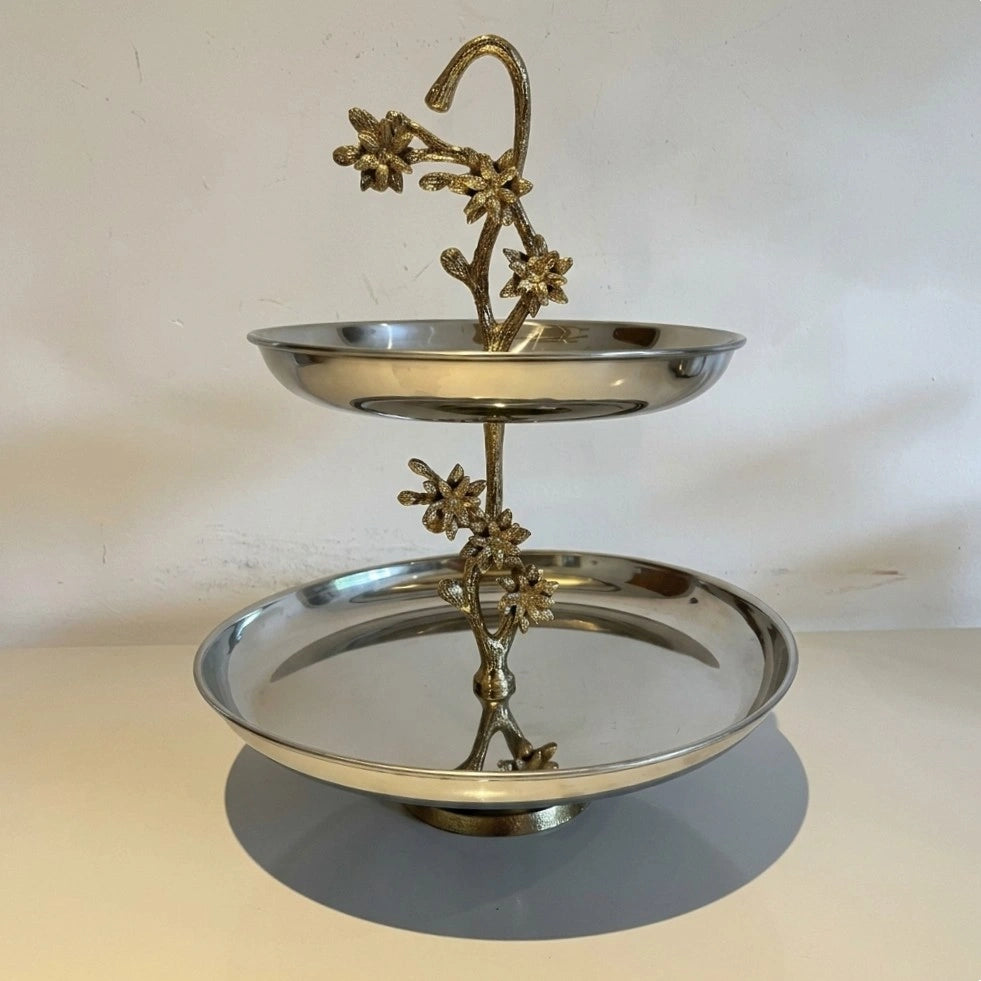 Luxury Two-Tier Gold Floral Serving Stand