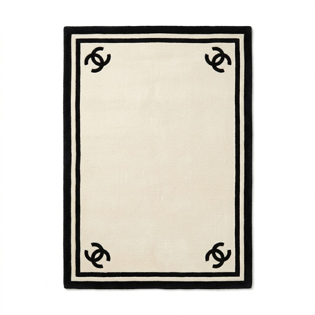 Corner Motif Cream Rug with Black Border