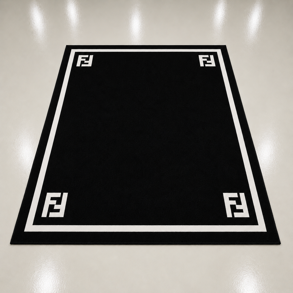 Contrast Frame Black Rug with White Border