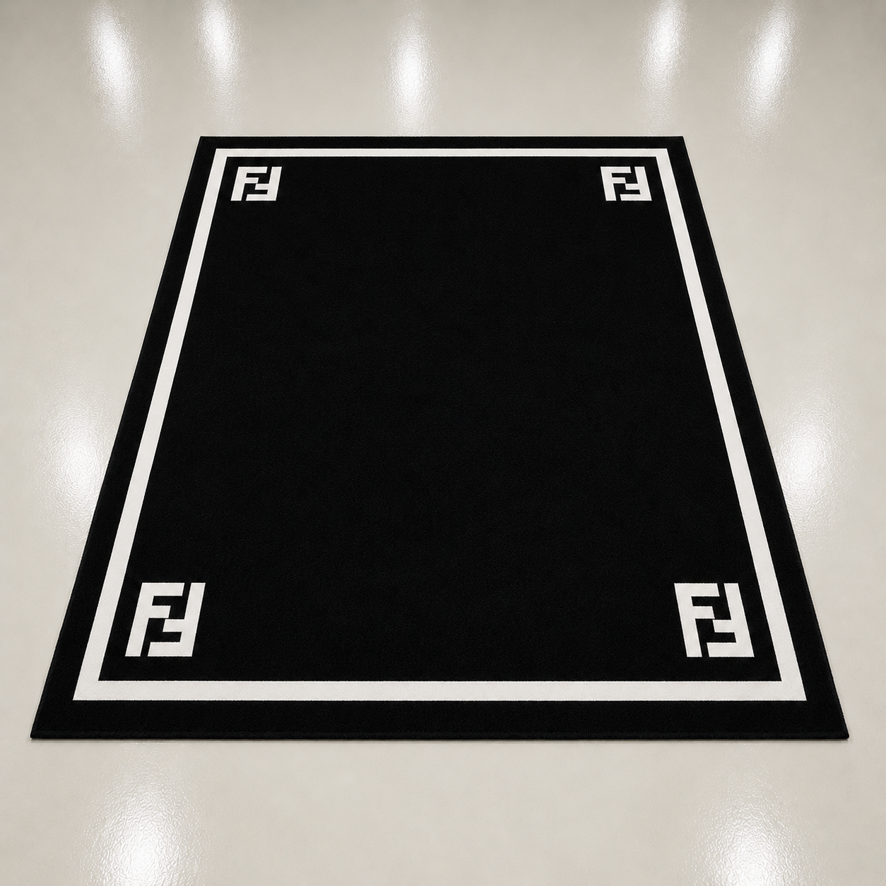 Contrast Frame Black Rug with White Border